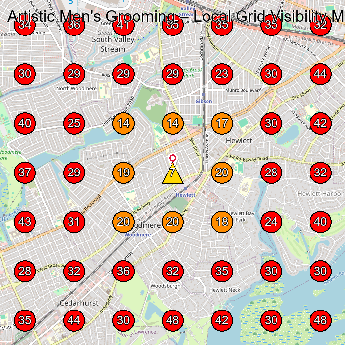 Artistic Men's Grooming GeoGrid visibility map for Barber Shop in Inwood